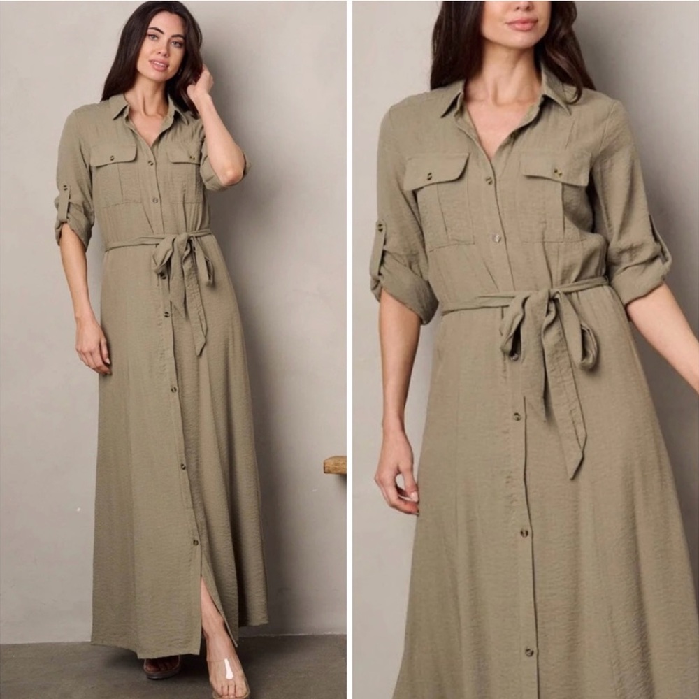 Sugarlips Olive Utility Maxi Shirt Dress Medium
New without tags. Never worn.